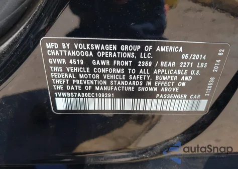 2014 Volkswagen Passat 1.8T Se from USA, damaged, VIN 1VWBS7A30EC109291